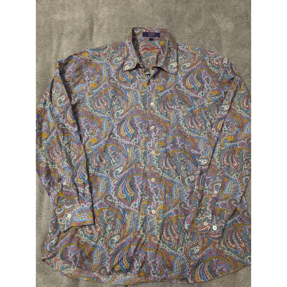 Alan Flusser Men Shirt Bold Modern Floral Paisley Button Up Pocket Size L
